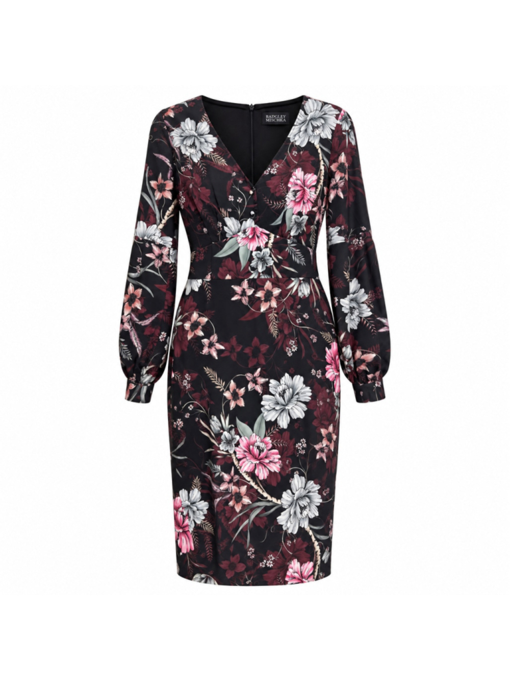 Badley Mischka Long Sleeve Autumn Floral Fitted Sheath Dress 6